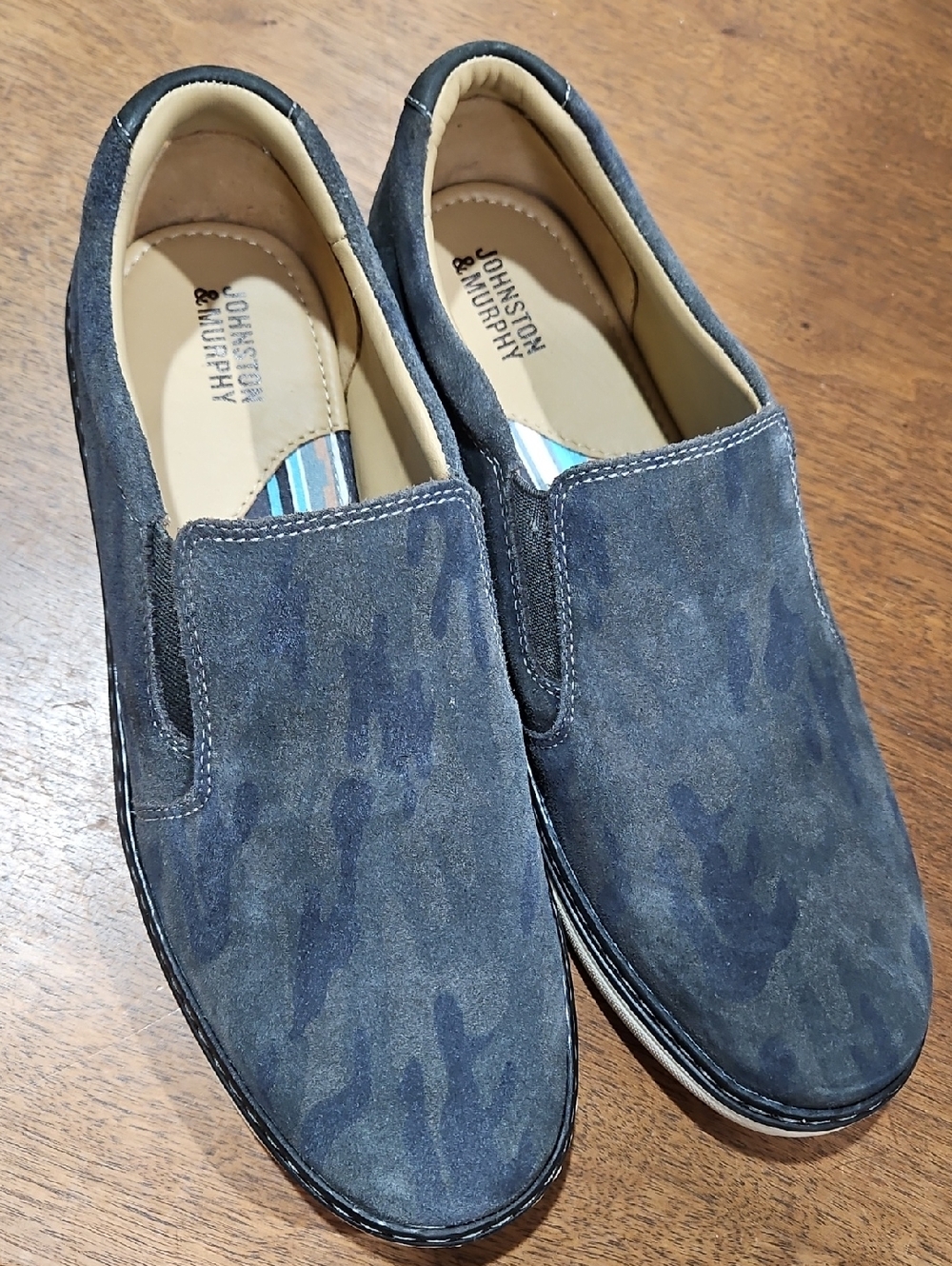 Johnston & Murphy Navy Suede Camouflage Slip-Ons